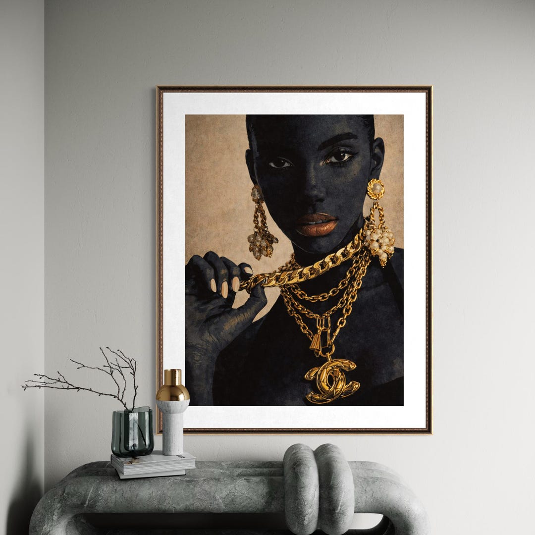 Gold Chain Black Woman Art, Luxury Jewelry African American Print ...