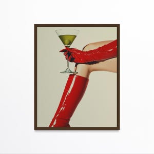 Retro Red Boots Print - Martini Wall Art, Cocktail Bar Decor, Vintage Fashion Photography, Femme Fatale Poster, Girly Apartment Download