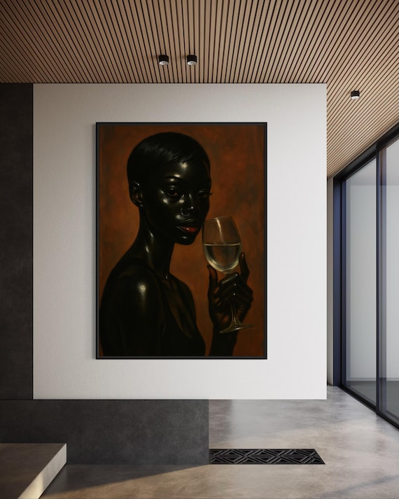 Black Woman Wine Art Print: Afro Urban Wall Decor (Digital Download)