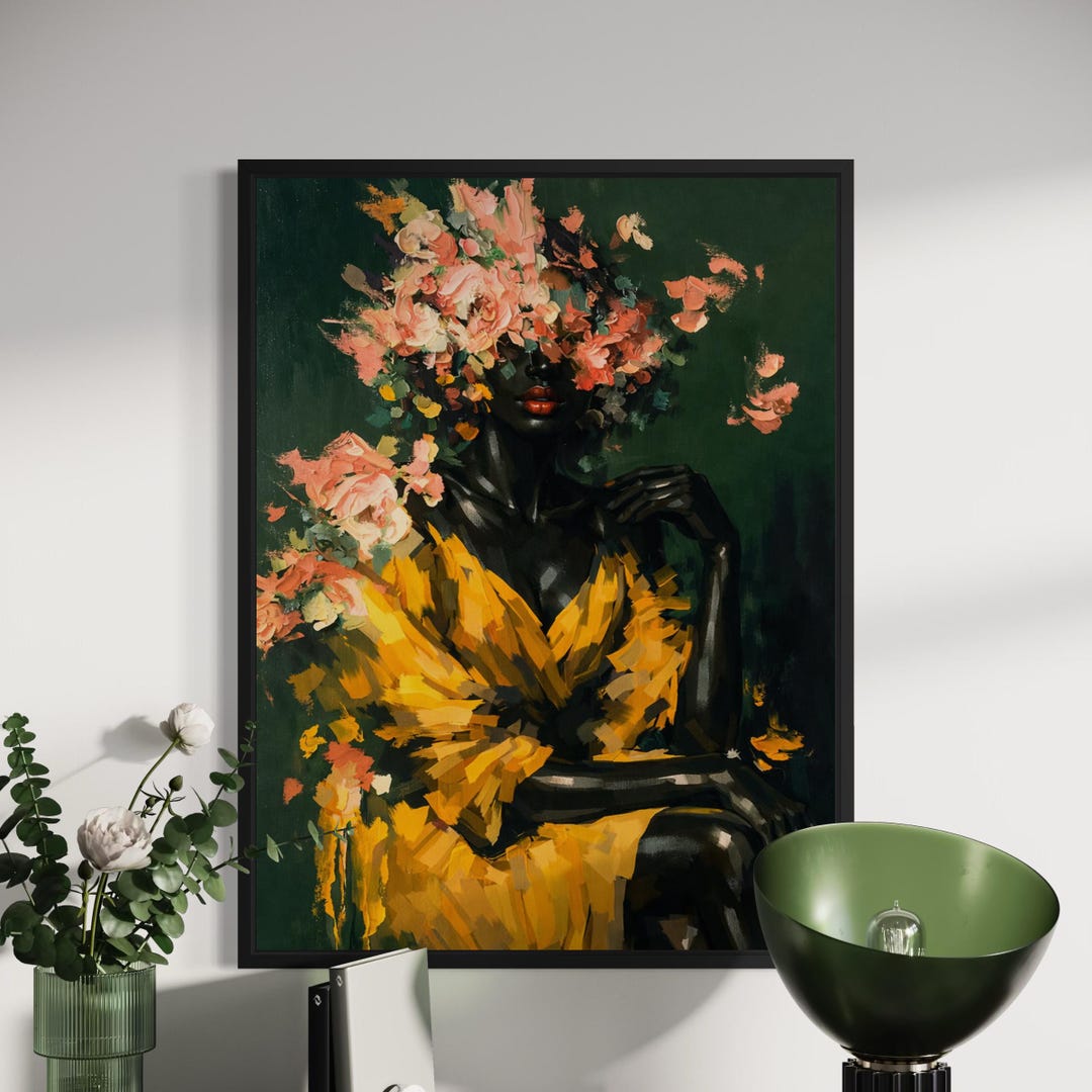 Black Girl Flower Head Wall Art, Black Art Prints, Black Woman Art ...