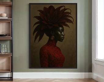 Black Woman Art, Black Art Prints, Flower Head Art, African American Art, Flowers Wall Art, Black Girl Art, Urban Wall Art, Black Flower Art