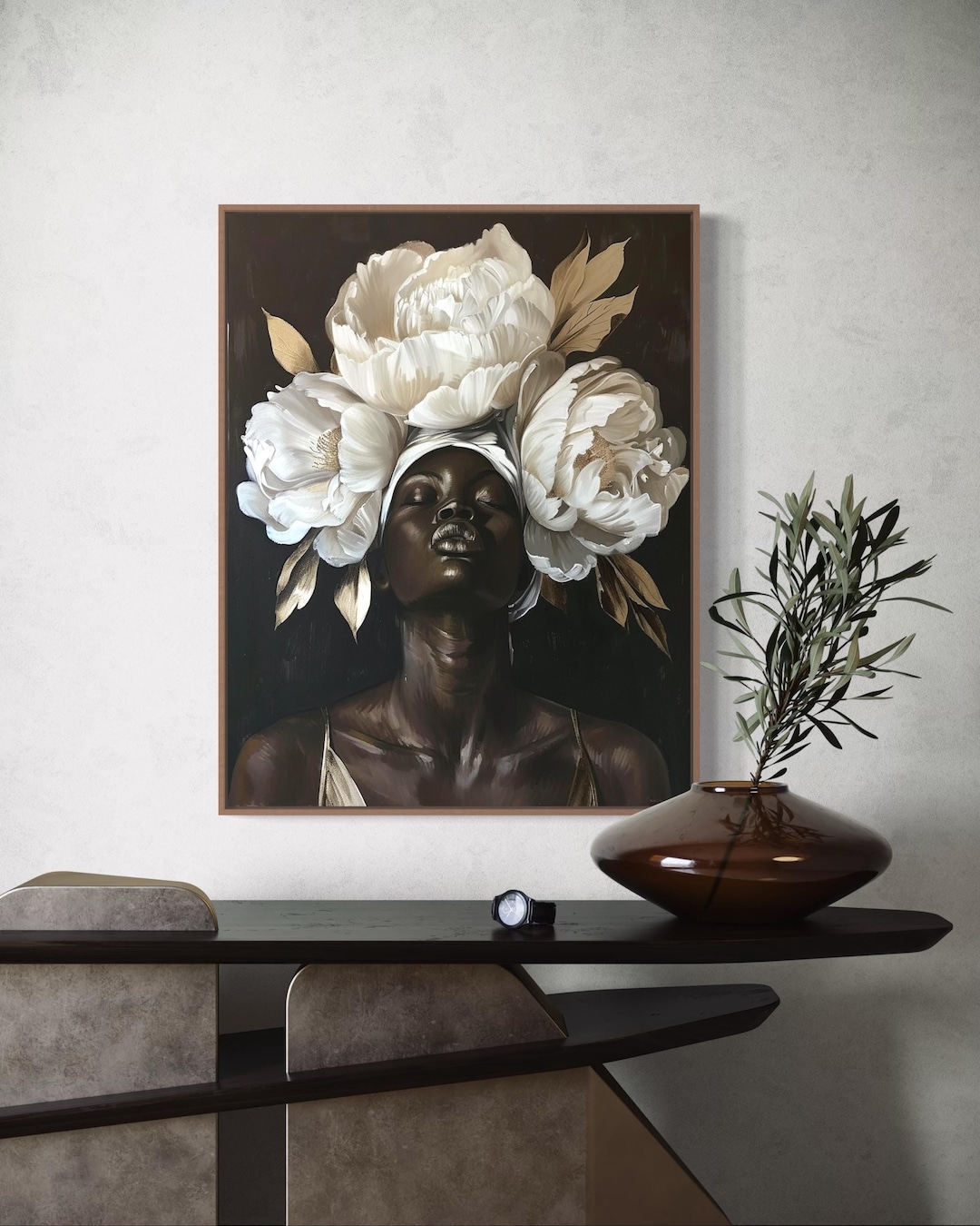 Floral Black Art, Black Woman Art, Black Girl Wall Art, Flower Head Art ...