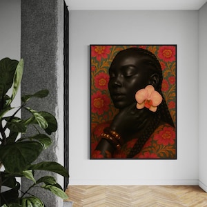 Black Woman Art, Black Art Prints, Black Wall Art, Black Girl Wall Art, African American Art, Floral Black Art, Black Girl Flower Art Print