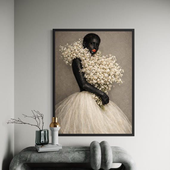 Babys Breath Wall Art, Ethereal Black Woman Editorial Print, Tulle Ballet African American Art, Beauty Decor, Printable Digital Download