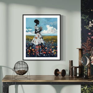 Black Woman Art, Black Art Print, African Wall Art, African American Art, African Woman Floral Art, Black Girl Wall Art, Black Art Canvas