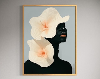 Black Art Print, Black Woman Art, Black Girl Wall Art, Flower Head Poster, Floral Wall Art, Afrocentric Urban Wall Art, African American Art