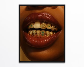 Black Woman Wall Art, Black Art Print, Black Girl Art, Black Women Grills Art, Black Culture Art, Urban Wall Art, Instant Download