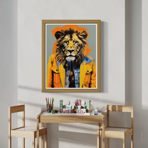 Bold Lion Pop Art Print – Vibrant Yellow & Orange Stylish Portrait – Modern Wildlife Wall Art for Home and Office Decor