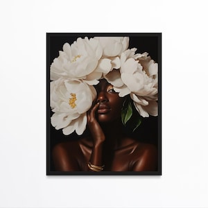 Black Wall Art, Black Woman Art, Black Woman Wall Art, Black Girl Art, Black Floral Print, Black Flower Head Girl, Urban Art for Black Women