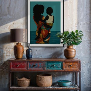 Black Art Decor, Black Woman Art, Black Girl Wall Art, Afrocentric Mother and Child Art, Abstract Black Art, Urban African American Wall Art image 5