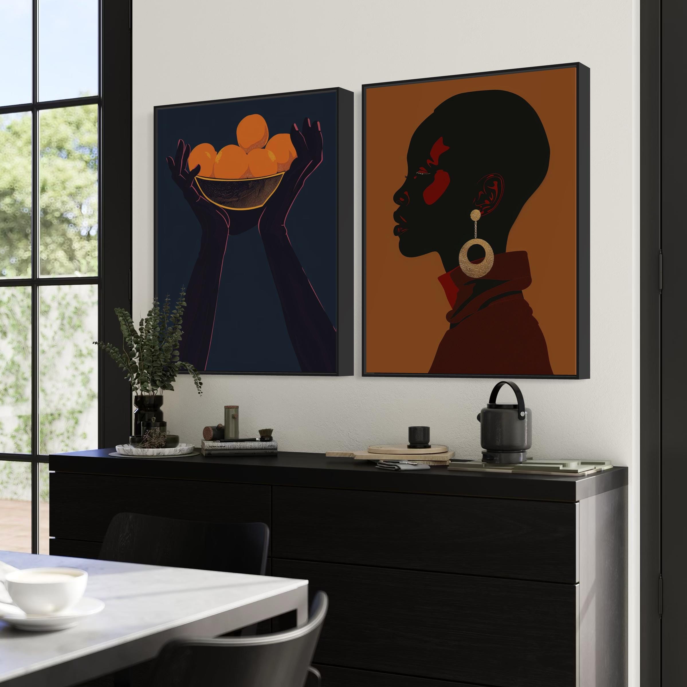 Black Woman Art, Black Art, Black Girl Wall Art, Afro Woman Art Set ...