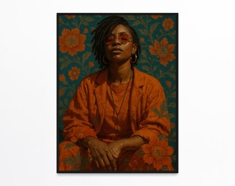 Schwarze Frau Kunst, schwarzer Kunstdruck, schwarze Mädchen Wandkunst, schwarze Blumenkunstwerk, afroamerikanische Kunst, afrocentric Collage, moderne schwarze Kunst