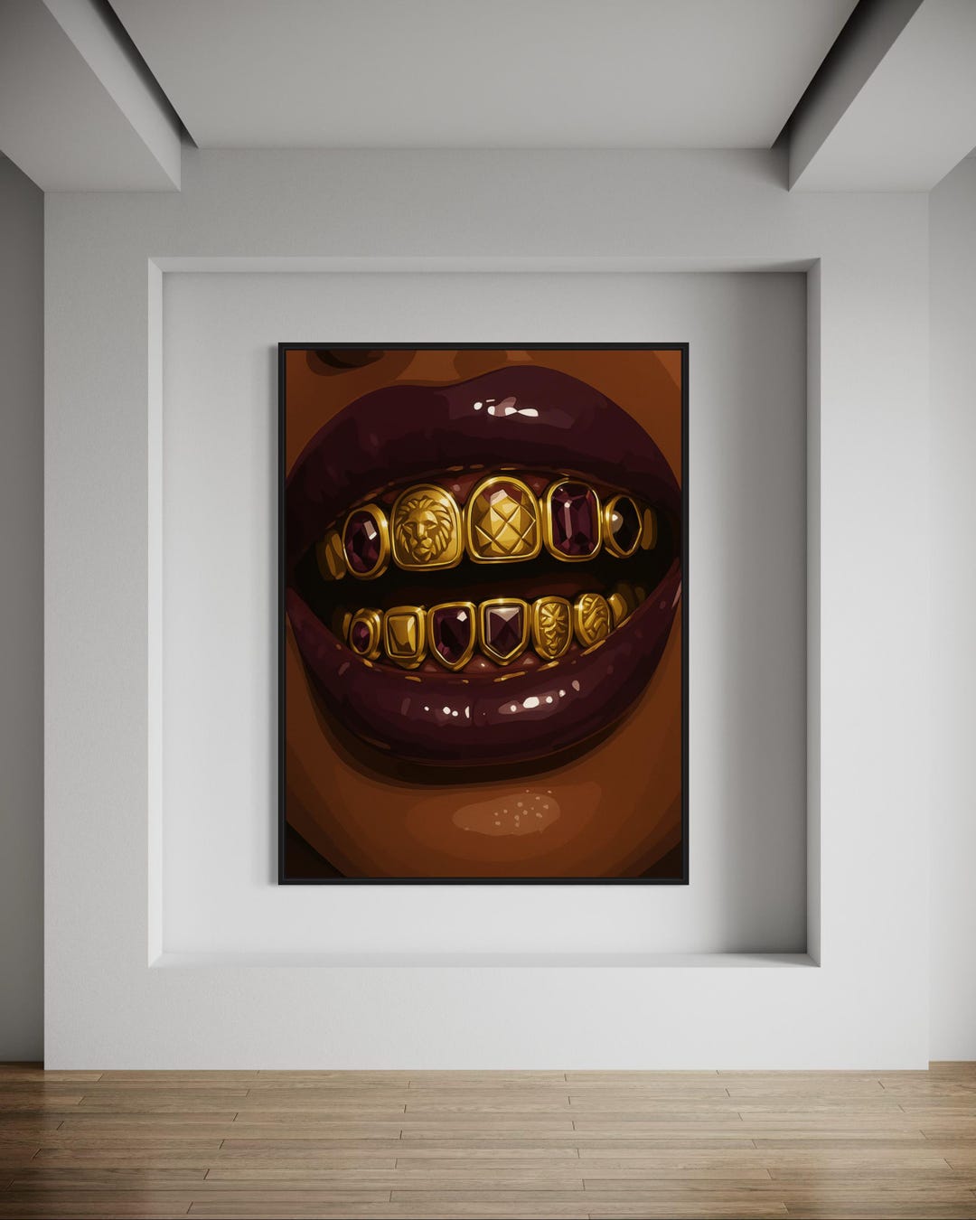 Urban Wall Art Gold Grillz Lips Print, Hip Hop Black Lips Poster, Bold ...