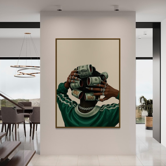 Black Woman Wall Art, Luxury Black Art, Money Hair Rollers Art, Boss Babe Poster, Black Girl Wall Art, Black Hair Art, African American Art
