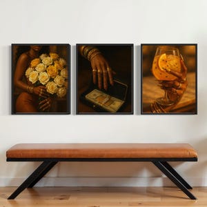 Lot de 5 tirages d'art en noir, art femme noire, art mural urbain, art fille noire, art afro-américain, art mural afrocentrique, art mural 5 pièces