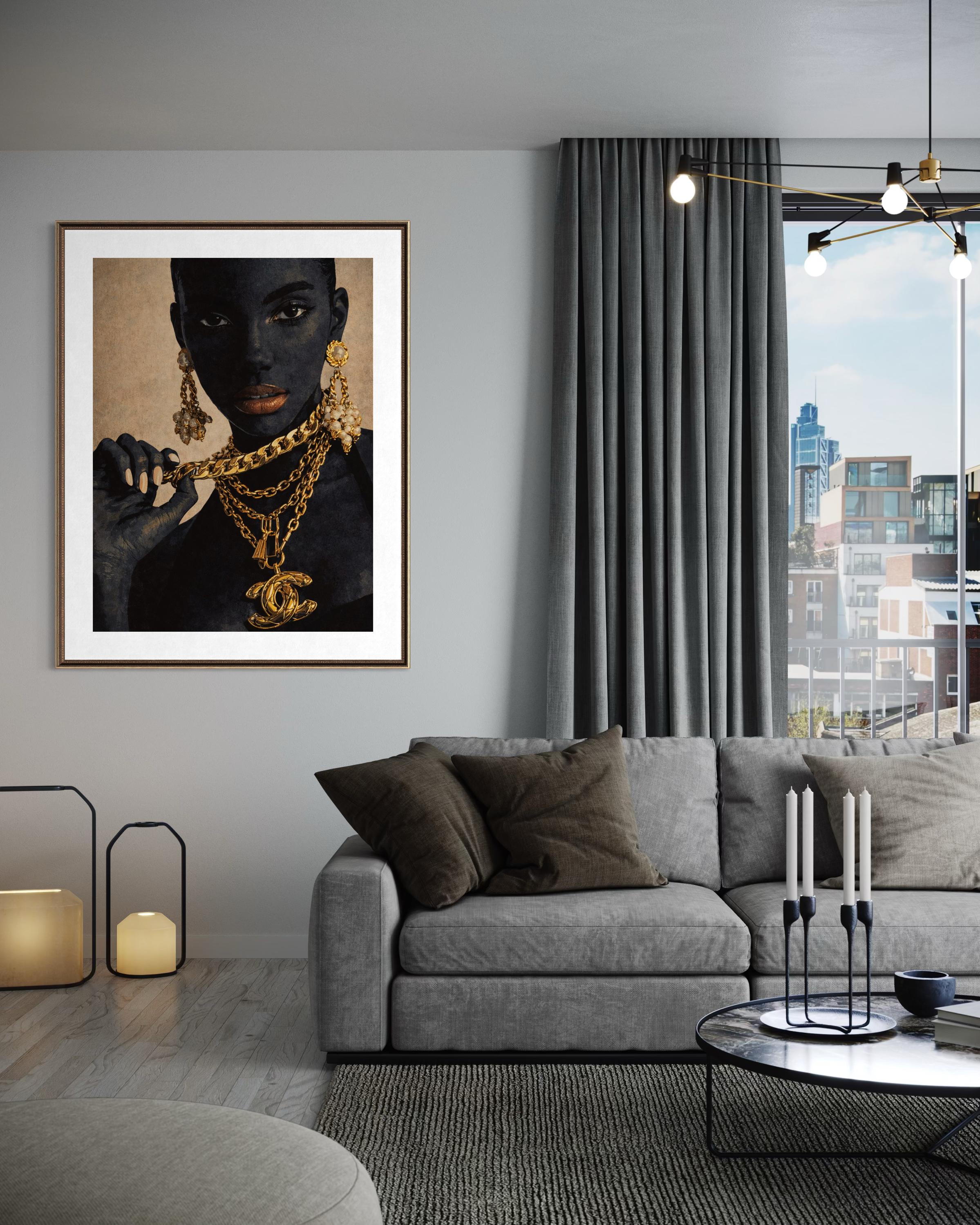 Gold Chain Black Woman Art, Luxury Jewelry African American Print ...