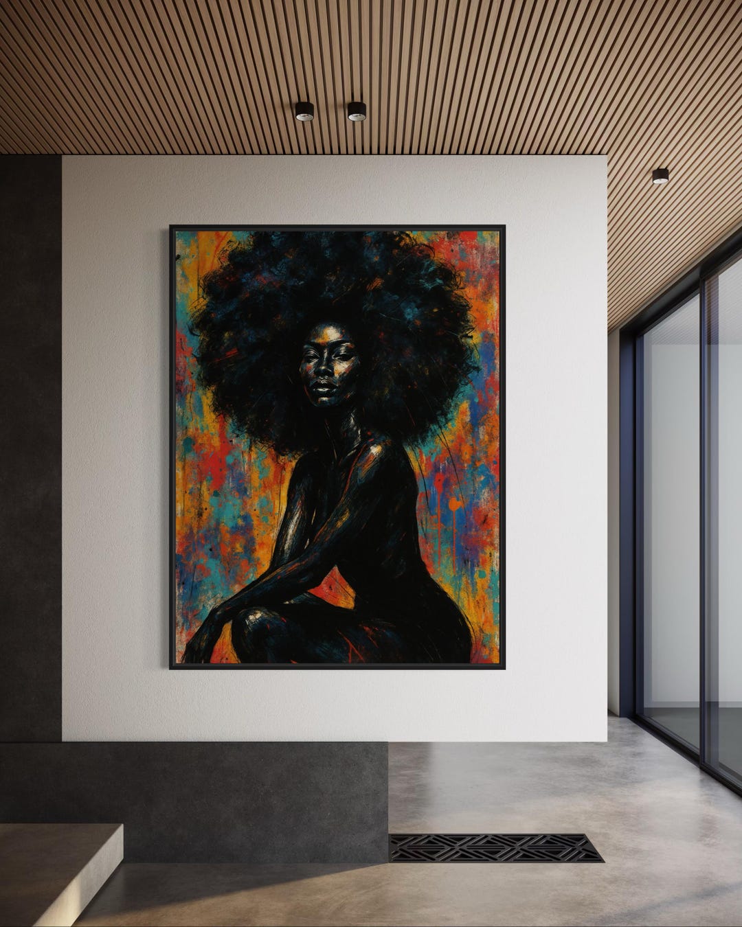 Afro Woman Wall Art, African American Wall Art, Big Afro Black Girl ...