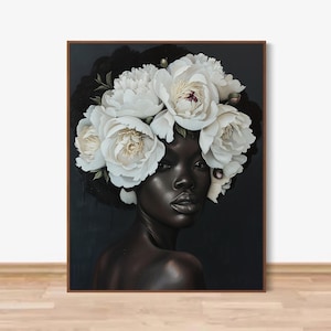 Black Woman Art, Black Art Prints, Urban Wall Art, African American Art, Black Girl Wall Art,  Black Head Flower Art, Black Floral Artwork