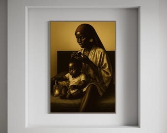Black Motherhood Wall Art, Mother and Baby Art, African American Family Print, Sepia Mothers Day Gift, Vintage Black Art Download