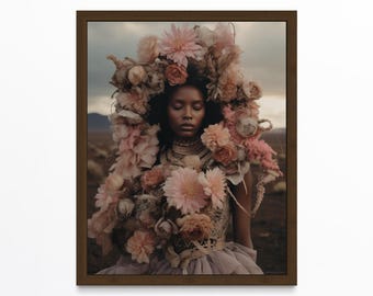 Schwarze Kunst, schwarze Frau Wandkunst, schwarzes Mädchen Kunst, afroamerikanische Kunst, schwarzes Mädchen Wandkunst, schwarze Blumenkopf Kunst, schwarzes Mädchen Blumendruck