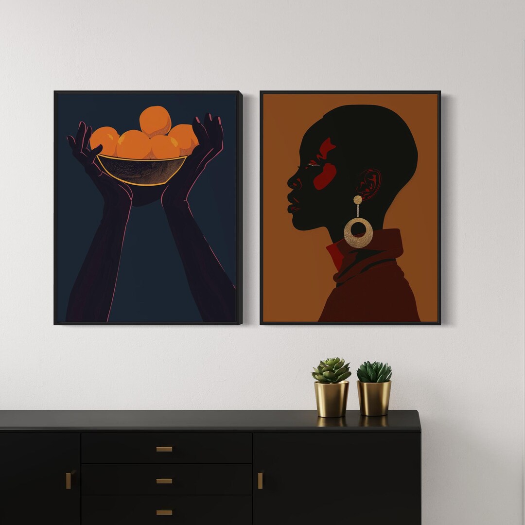 Black Woman Art, Black Art, Black Girl Wall Art, Afro Woman Art Set ...