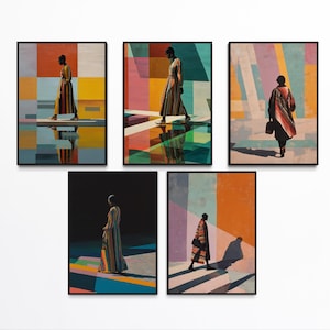 Black Wall Art, Black Woman Art, Urban Wall Art, Black Art Print, Black Girl Art, Minimalist Afro Art, African American Art, Set of 5 Prints