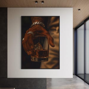 Schwarzer Kunstdruck, schwarzer Mann Wandkunst, Whisky Kunstdruck, schwarze Junge Wandkunst, männliche Wandkunst, schwarze männliche Kunstdruck, Afro Urban Wandkunst