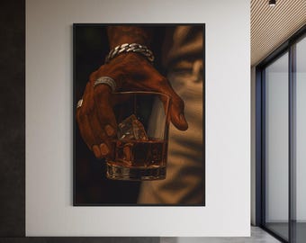 Black Art Print, Black Man Wall Art, Whiskey Art Print, Black Boy Wall Art, Masculine Wall Art, Black Male Art Print, Afro Urban Wall Art