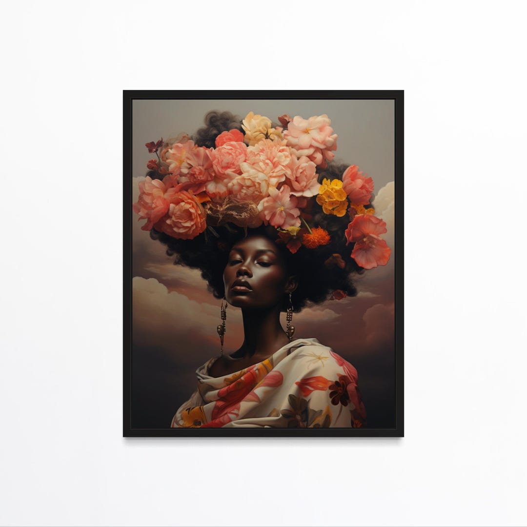 Black Woman Head Flowers Wall Art, Flower Woman Poster, Black Art Print ...