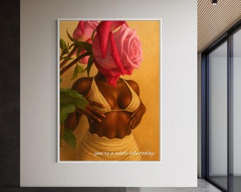Black Art Prints, Black Woman Art, Black Girl Wall Art, Flower Head Art, Afrocentric Artwork, Black Floral Wall Art, Black Woman Wall Art