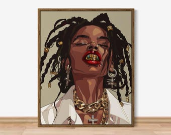 Black Art, Black Girl Wall Art, Urban Wall Art, African American Art, Black Woman Wall Art, Black Art Prints, Woman with Dreadlocks Print