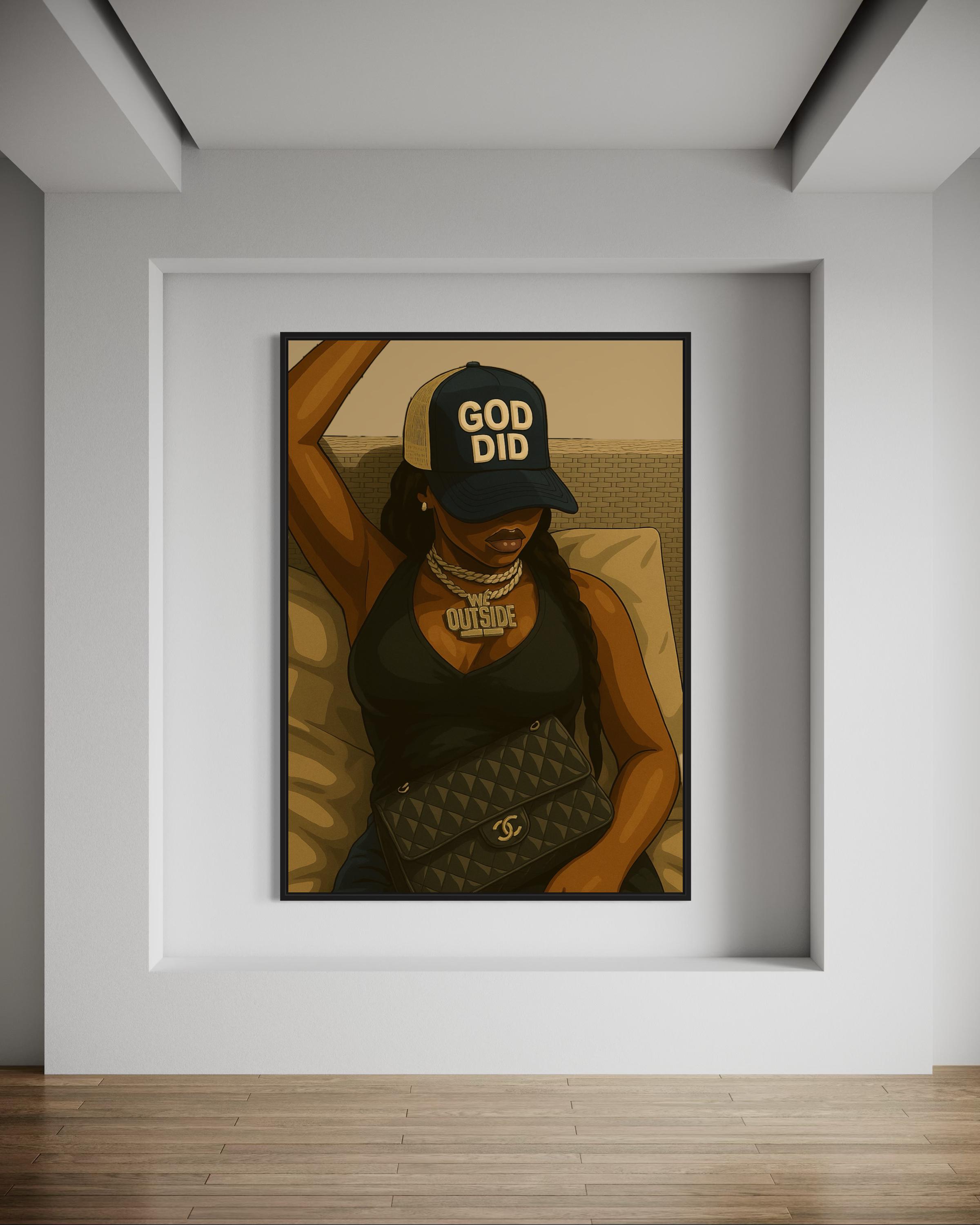 Black Art Print, African American Art, Black Girl Poster, Black Woman Art, Black Girl Wall Art, Black Women Art, Urban Wall Art, God Did Art