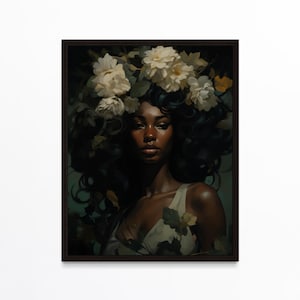 Black Woman Art, Black Art Prints, Flower Head Woman, Black Girl Wall Art, African American Art, Black Woman Flower Art, Urban Wall Art