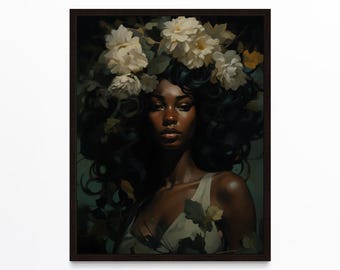 Black Woman Art, Black Art Prints, Flower Head Woman, Black Girl Wall Art, African American Art, Black Woman Flower Art, Urban Wall Art