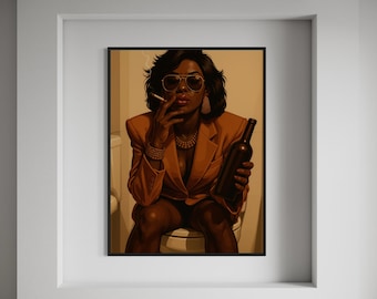 Arte de mujeres negras, láminas de arte negro, arte mural de mujeres negras, arte para baños de mujeres, arte mural de chicas negras, arte afroamericano, arte de personas bebiendo vino