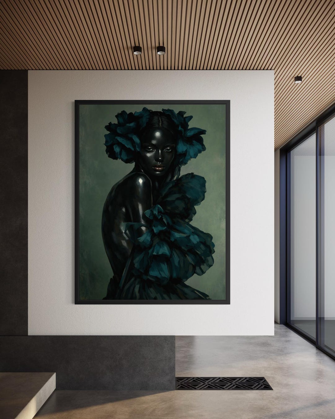 Black Woman Flower Head Art, Black Art Prints, Black Girl Wall Art ...