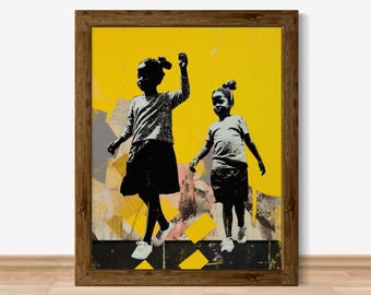 Black Art Prints, Black Girl Wall Art, Black Woman Art, Abstract Black Art, Sisterhood Art Print, Afrocentric Kids Decor, Urban Wall Art