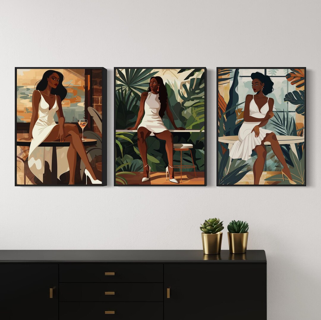 Black Woman Triptych Wall Art, Set of 3 Black Wall Art, African ...