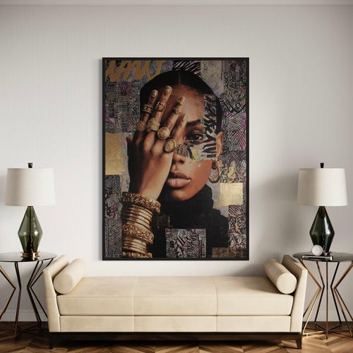 Art abstrait noir, Art de la femme noire, Art mural de la fille noire, Art mural afrocentrique, Art afro-américain, Art minimaliste noir, Collage afro
