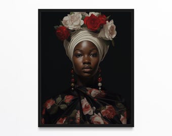 Black Woman Art, Black Girl Wall Art, Black Wall Art, African American Art, Afrocentric Flower Head Art, Urban Wall Art, Black Art Prints