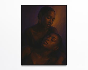 Black Art Prints, Black Woman Art, Black Lesbian Artwork, Black Girl Wall Art, African American Art, Romantic Black Art, Afrocentric Artwork