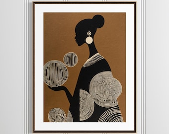 Abstract African Art, Black Woman Art, Black Girl Wall Art, Black Art Print, Afro Fashion Poster, Afrocentric Wall Art, Minimalist Black Art