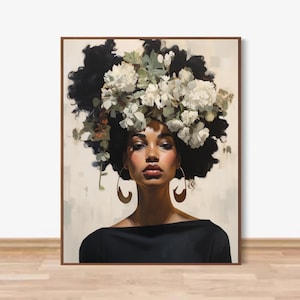 Black Art, Black Woman Art, Black Girl Wall Art, Black Girl Flower, Black People Art, Floral Head Art, Black Woman Wall Art, Floral Wall Art