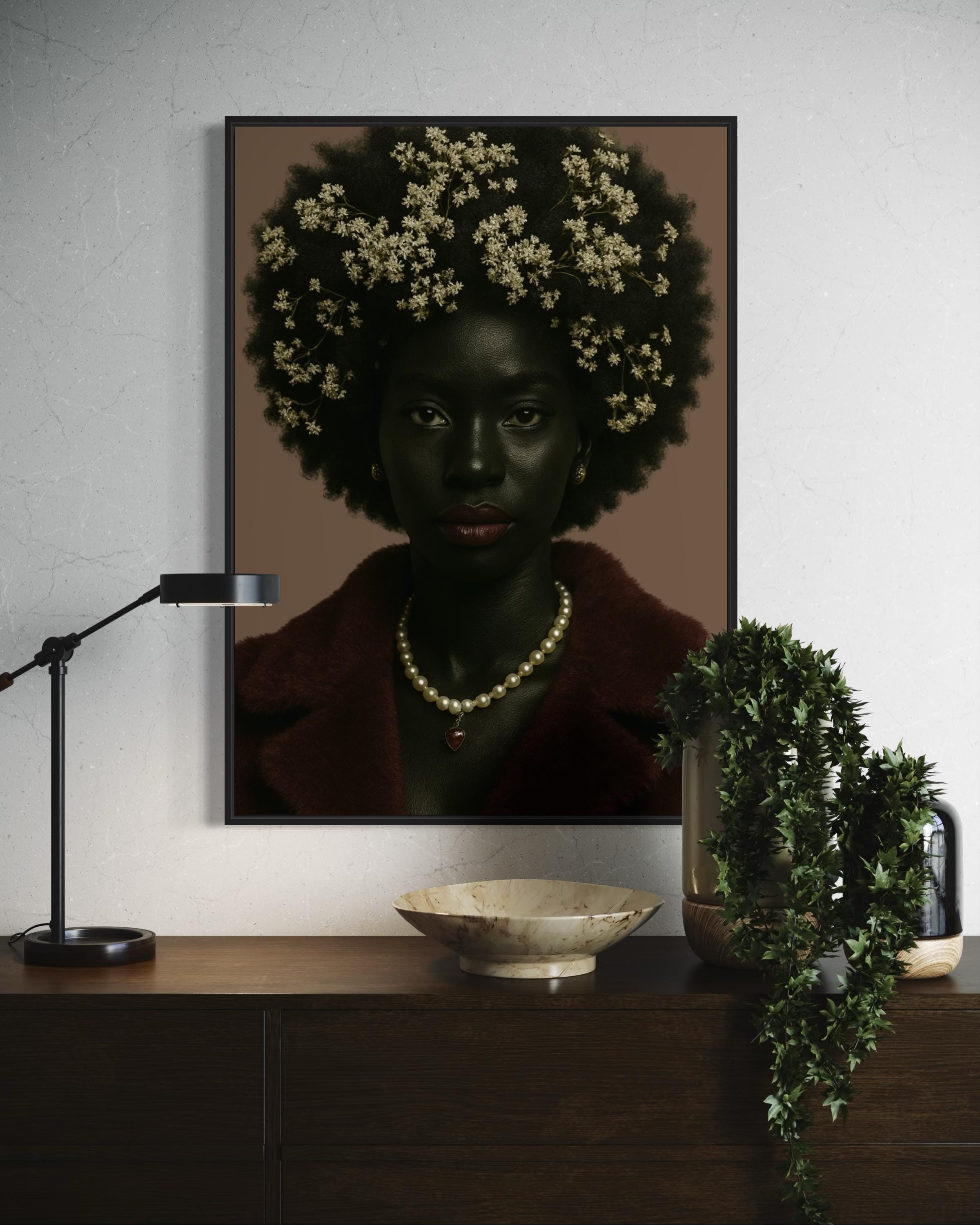 Black Woman Art, Black Art Print, Flower Wall Art, African American Art ...