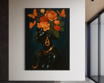 Black Woman Art, Black Art Prints, Black Girl Wall Art, Floral Head Art, Urban Wall Art, Afrocentric Floral Wall Art, African American Art