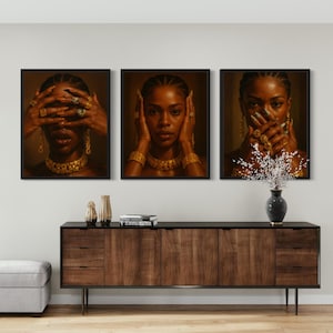 Black Woman Art, Black Girl Wall Art - 3 Piece Wall Art, Black Art, Black Woman Wall Art, Urban Wall Art, African American Art, Set Of 3 Art