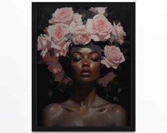 Black Girl Wall Art, Black Art Prints, Black Woman Flower Head Art, Afrocentric Wall Art, African American Art, Afro Chic Urban Wall Art