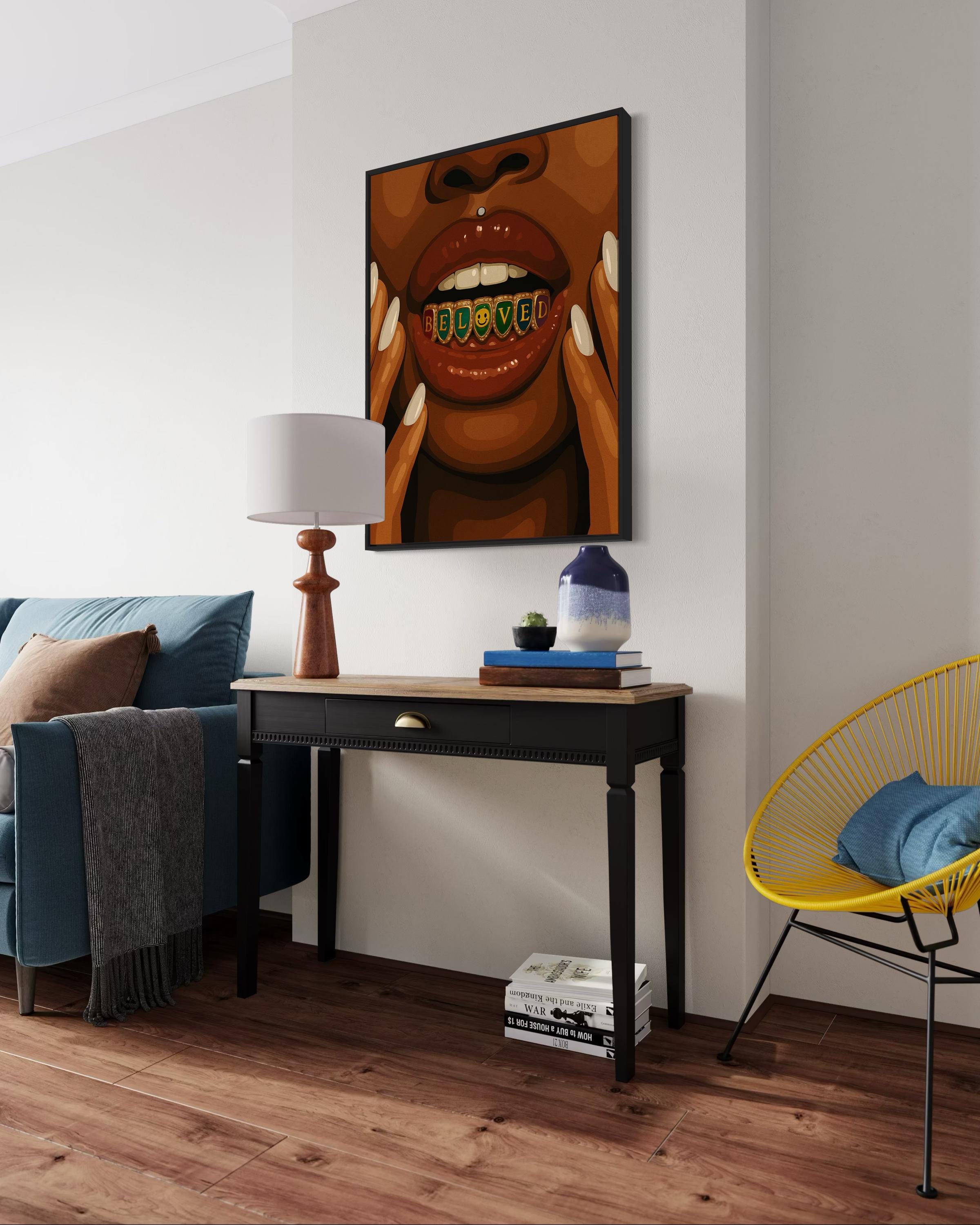 Beloved Grill Black Woman Art - Gold Grill Lips Wall Art, Affirmation ...