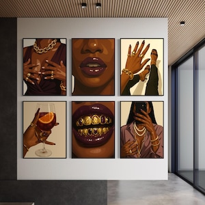 Black Woman Art, Urban Wall Art, Black Art Prints, Black Girl Art, Black Wall Art, African American Art, Black Culture Prints, 6 Set Bundle
