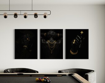 Conjunto de 3 obras de arte de hombre negro, arte urbano para pared, impresiones de arte negro, arte afroamericano, arte mural sofisticado, decoración moderna de Hypebeast, descarga digital de arte